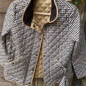 Lands' End Plaid Quilted Jacket - Brown and Cream